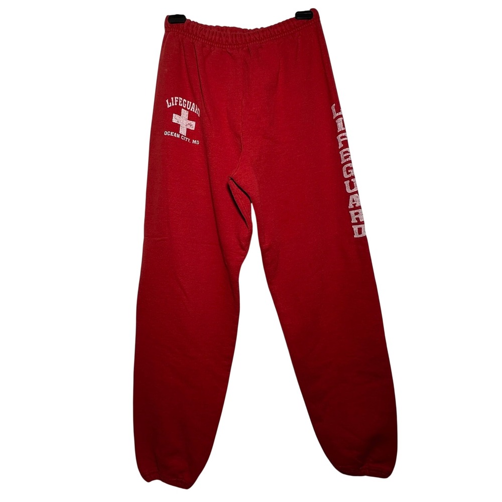 Jerzees Lifeguard‎ Sweatpants Red Ocean City MD Athletic Joggers Size S